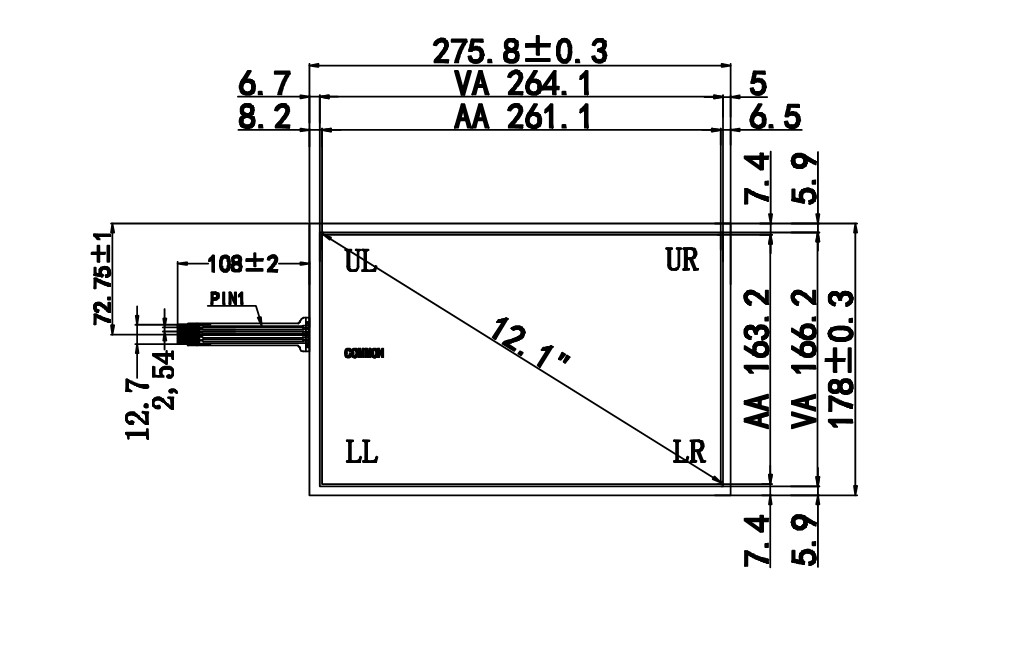 12.1寸16:10的触摸显示屏产品